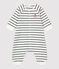 Babies' Sailor Striped Organic Cotton Fleece Jumpsuit MARSHMALLOW white/SMOKING blue