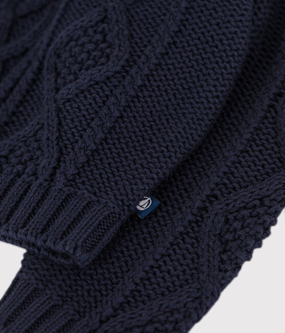 Babies' Cable Knit Cotton Pullover SMOKING blue