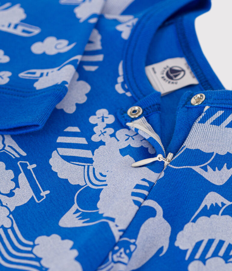 Babies' Zip-up Cotton Pyjamas blue/white