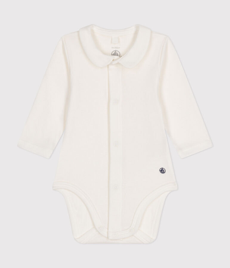 Babies' Long-Sleeved Cotton Bodysuit With Collar white