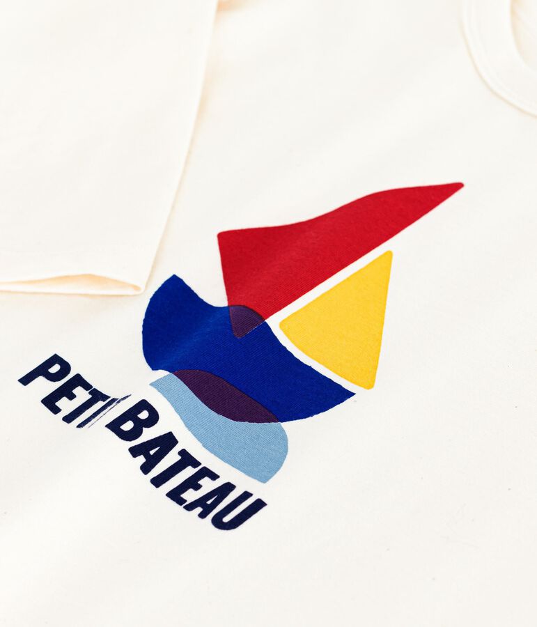 Children's long-sleeved printed cotton T-shirt Ecru