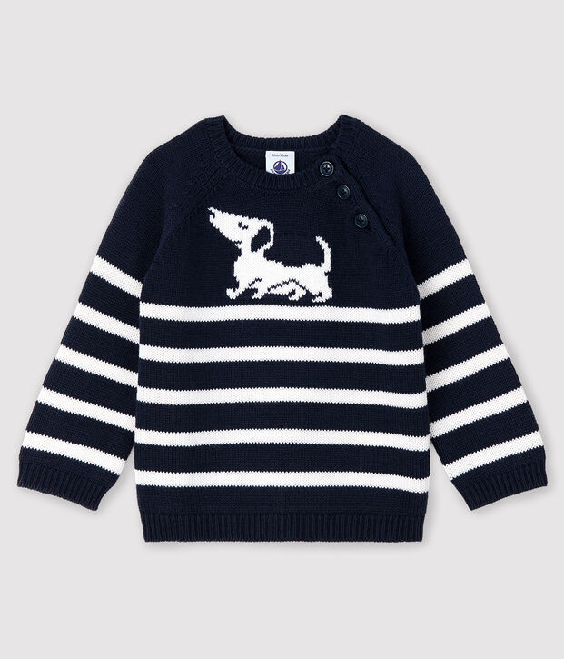 Baby boy's stripy pullover with motif blue/white