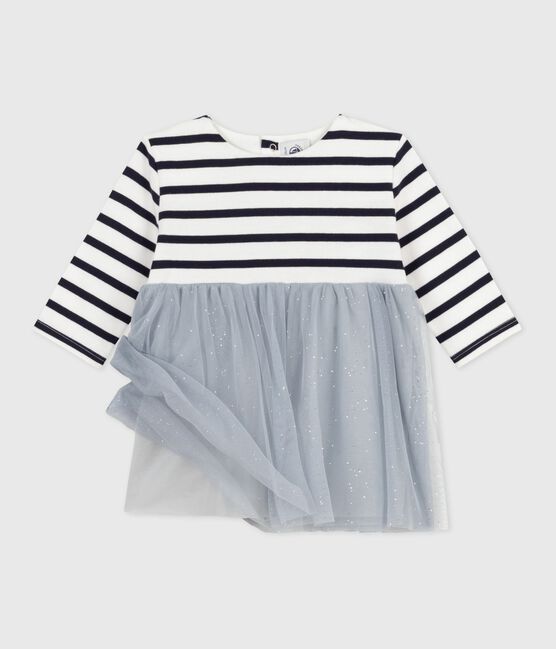 Babies' long-sleeved dress in two materials CO2 /MULTICO