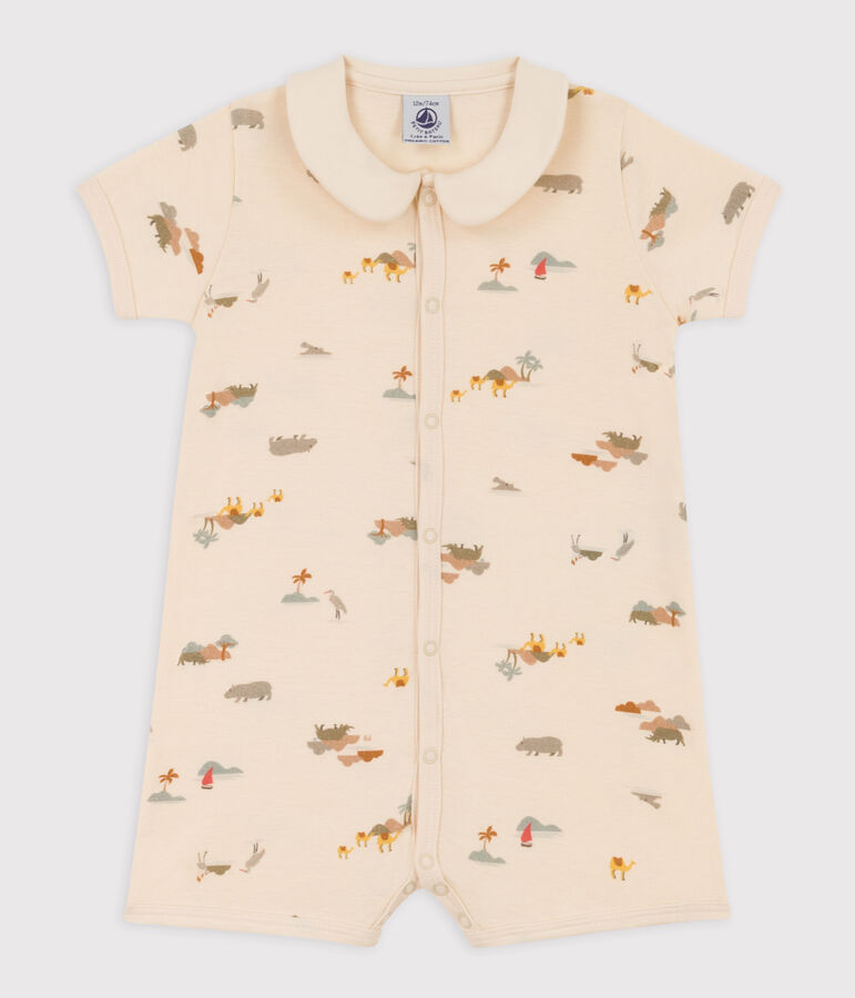 Babies' Palm Tree Patterned Cotton Playsuit Ecru/multicolor