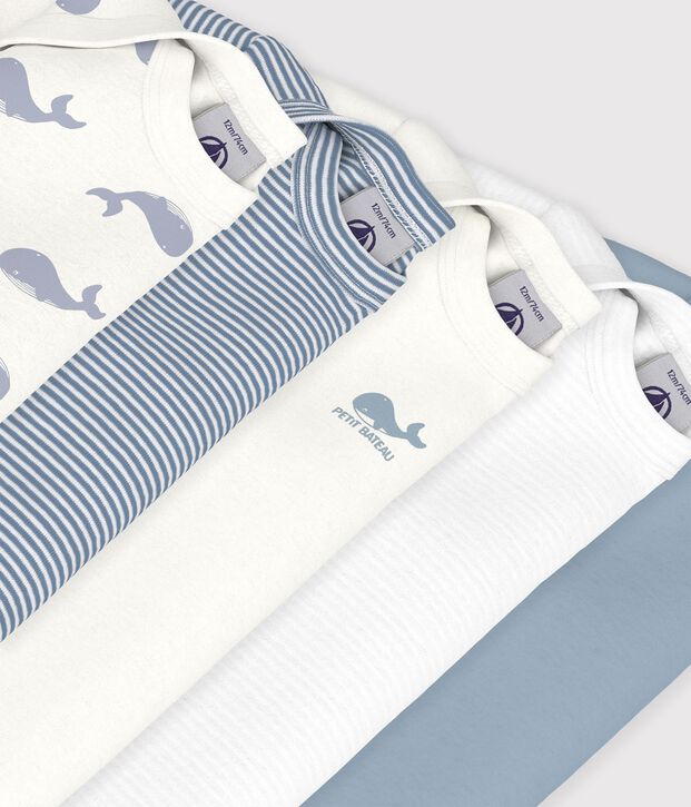 Pack of long-sleeved whale-print cotton bodies for babies multicolor
