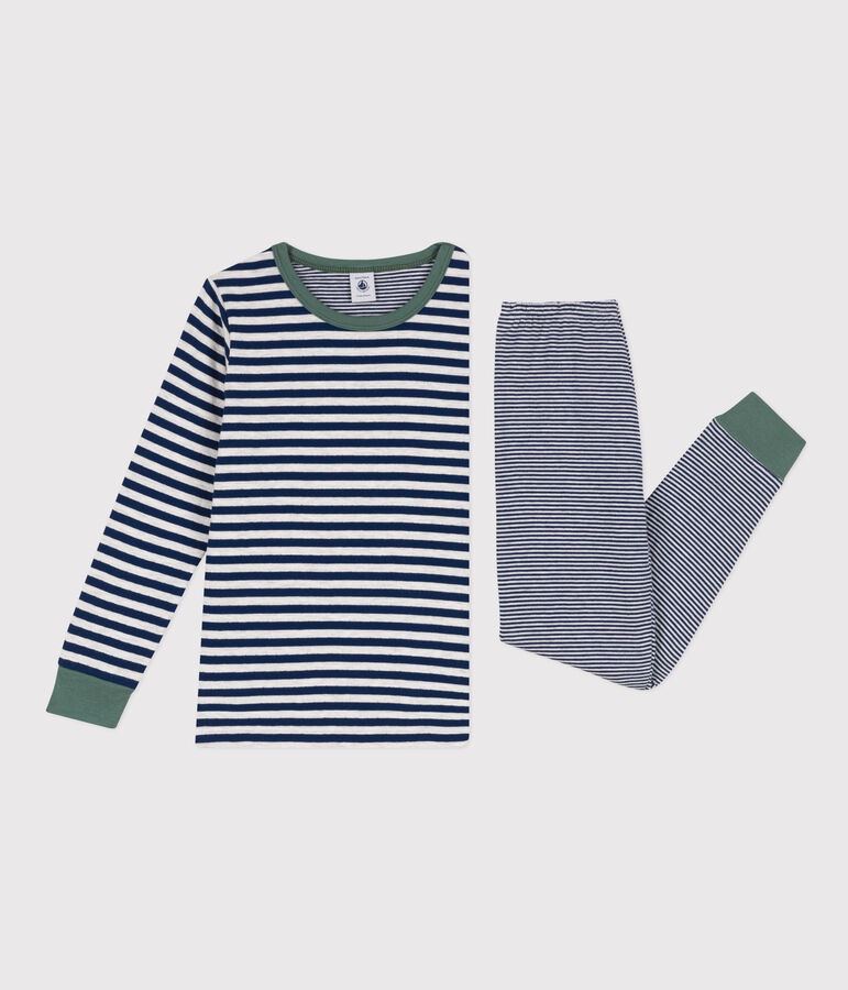 Children's Unisex Pinstriped Tube Knit Pyjamas blue/beige