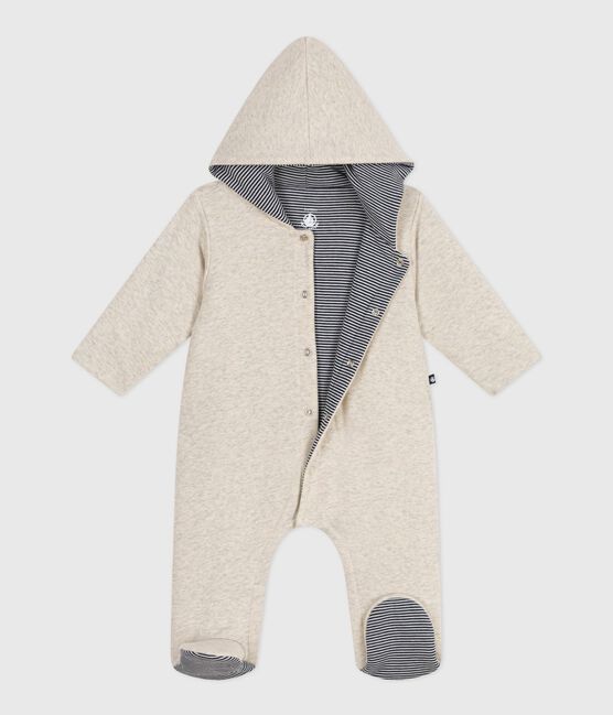 Babies' plain padded playsuit with a hood and feet MONTELIMAR CHINE beige
