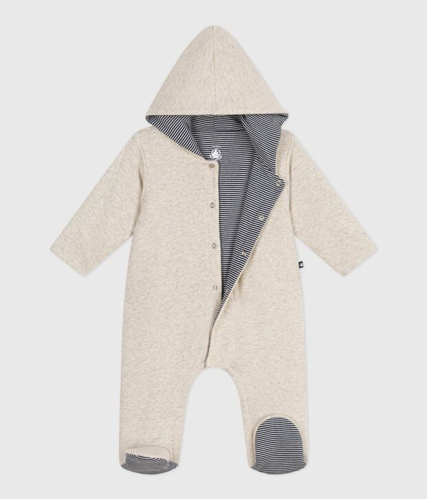 Babies' plain padded jumpsuit with a hood and feet MONTELIMAR CHINE