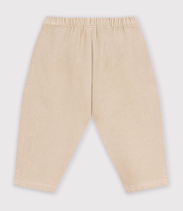 Babies' cargo-style trousers in plain cotton with a badge beige