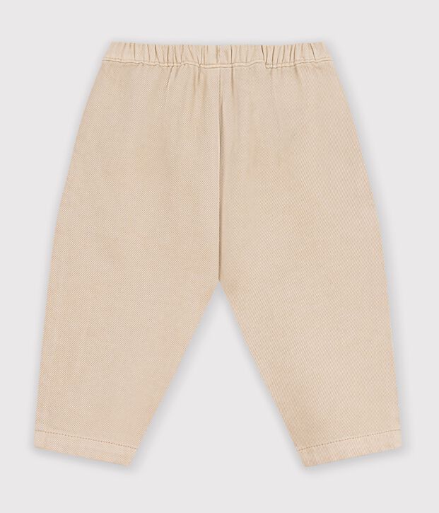 Babies' cargo-style trousers in plain cotton with a badge beige