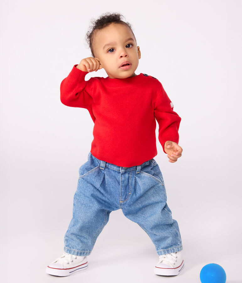 Babies' sailor jumper in plain wool and cotton red