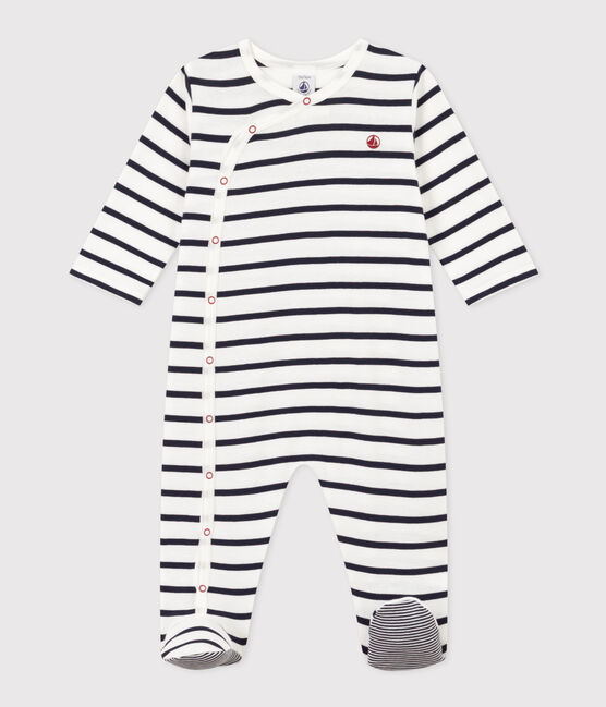 Babies' Stripy Rib Knit Pyjamas MARSHMALLOW white/SMOKING blue