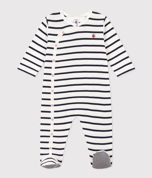 Babies' Stripy Rib Knit Pyjamas white/blue