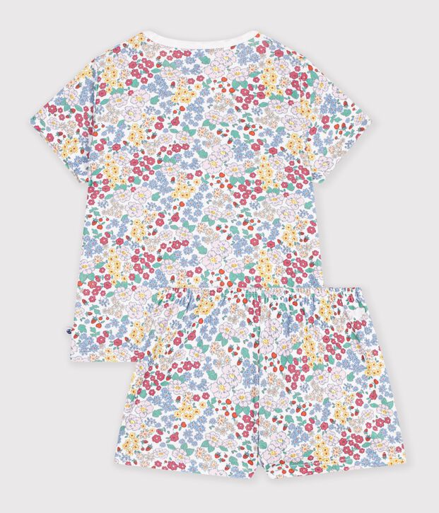 Children's short flower-pattern cotton pyjamas white/multicolor