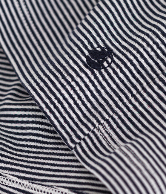 Girls' Stripy Short-Sleeved Cotton Dress SMOKING blue/MARSHMALLOW white