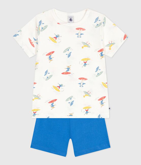 Children's short surfer print cotton pyjamas MARSHMALLOW white/MULTICO white