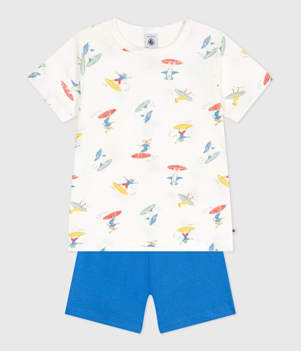 Children's short surfer print cotton pyjamas white/multicolor