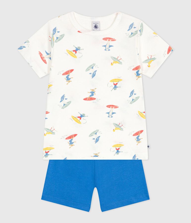 Children's short surfer print cotton pyjamas white/multicolor