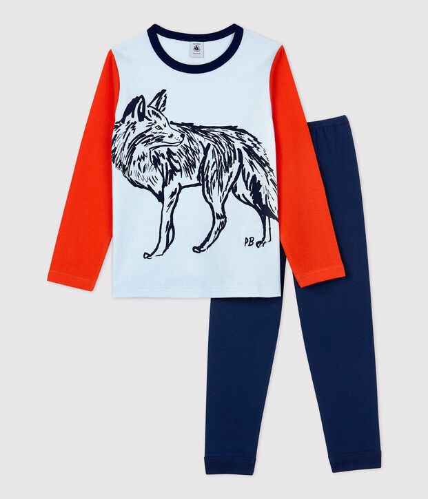 Boys' Wolf Motif Cotton Pyjamas blue/multicolor