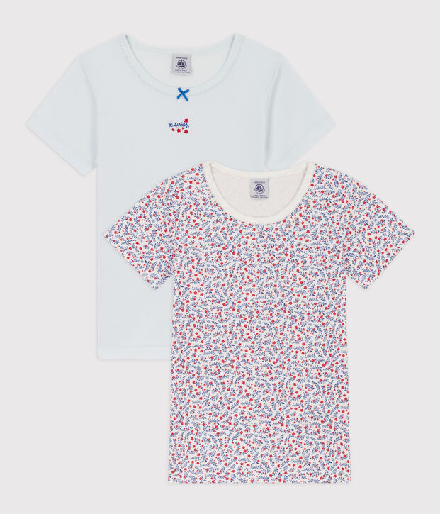 Girls' Short-Sleeved Floral Cotton T-Shirt - 2-Pack multicolor