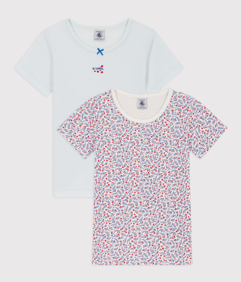 Girls' Short-Sleeved Floral Cotton T-Shirt - 2-Pack multicolor