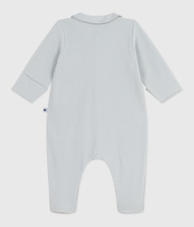 Babies' plain velour pyjama suit with a collar blue
