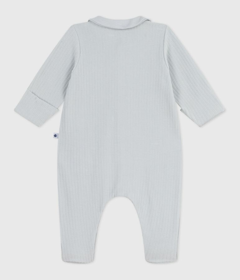 Babies' plain velour pyjama suit with a collar blue