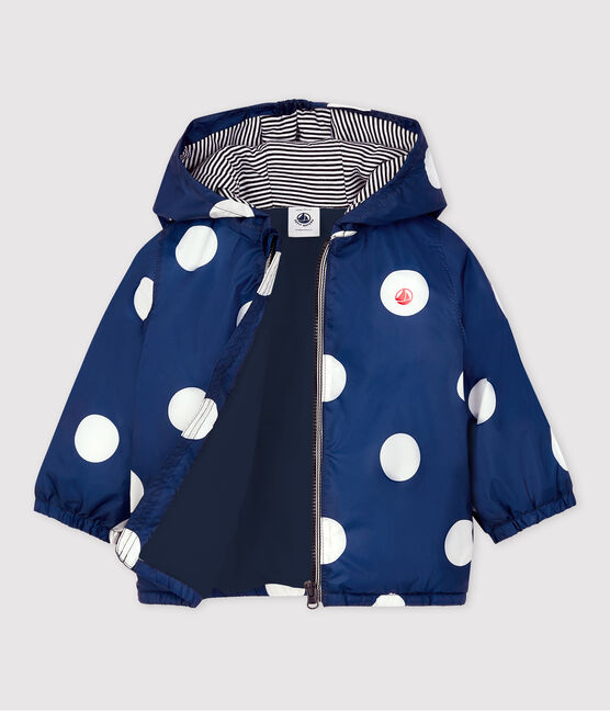 Babies' Warm Recycled Polyester Windcheater MEDIEVAL blue/MARSHMALLOW white