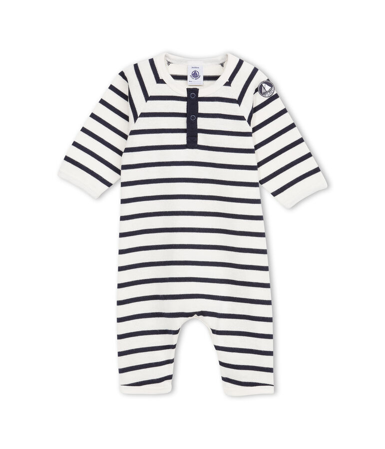 Baby boy coverall in striped heavy jersey white/blue