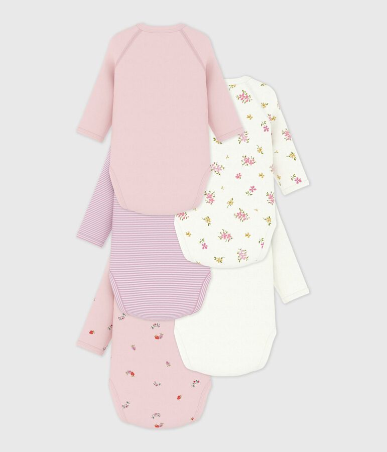 Pack of babies' long-sleeved printed cotton wrapover bodies multicolor