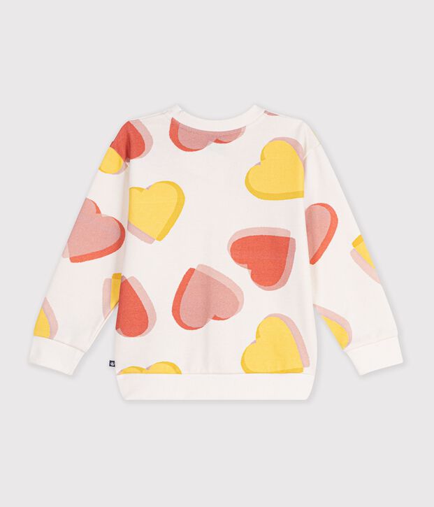 Children's cotton sweatshirt printed with hearts white/multicolor