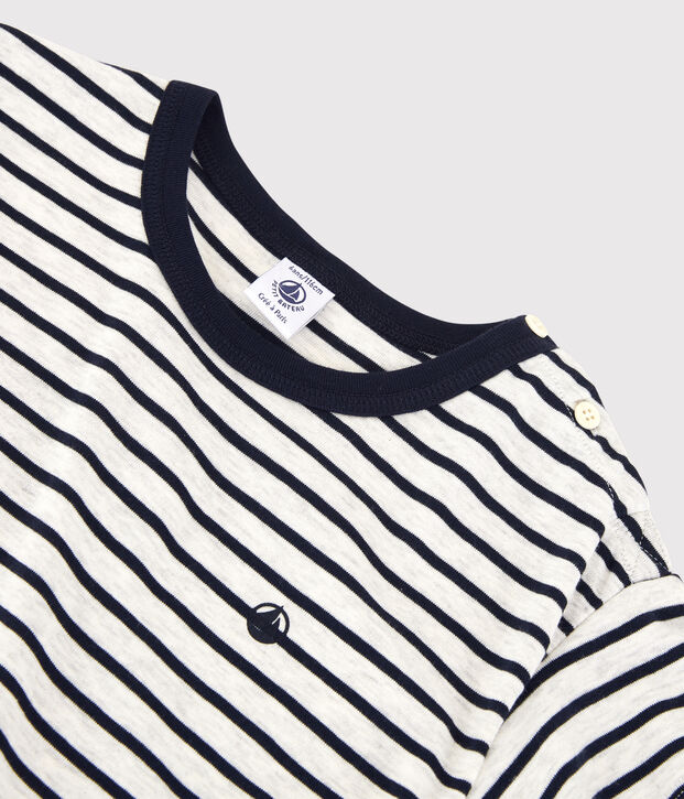 Boys' Short-Sleeved Cotton T-Shirt beige/blue