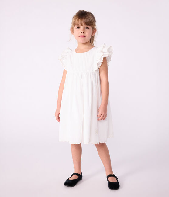 Children's short-sleeved plain cotton dress ECUME white