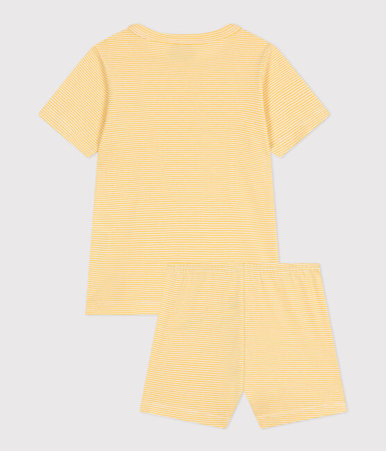 Children's short stripy cotton pyjamas BLE yellow/MARSHMALLOW white