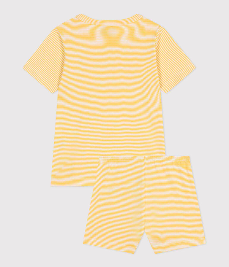 Children's short stripy cotton pyjamas yellow/white