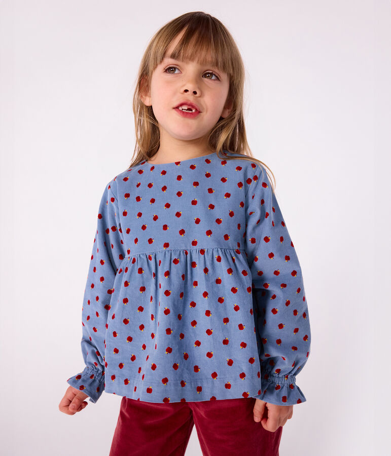 Children's long-sleeved printed corduroy blouse blue/multicolor