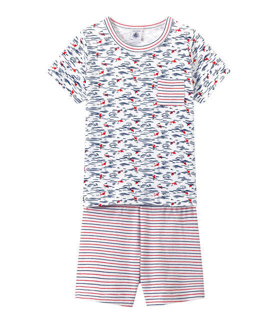Boy's shortie pyjamas with print and stripes ECUME white/SMOKING blue/MULTICO