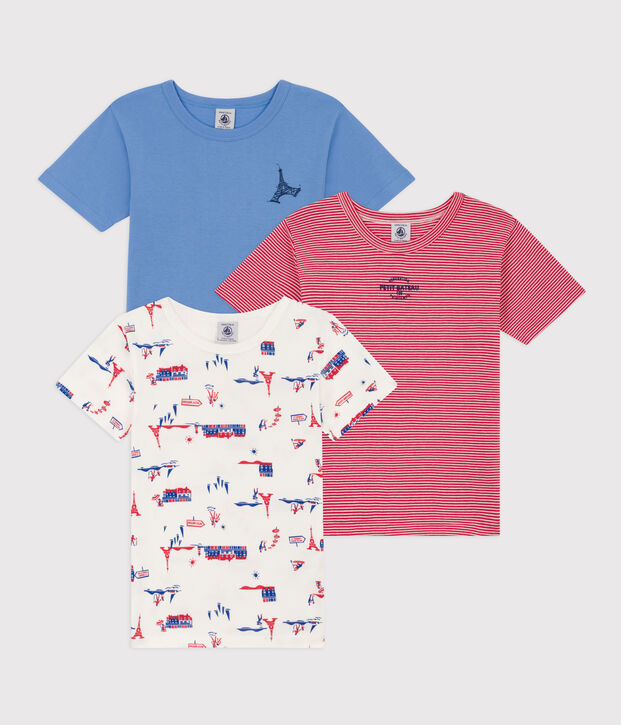 Boys' Paris Themed Short-Sleeved Cotton T-shirts - 3-Pack multicolor