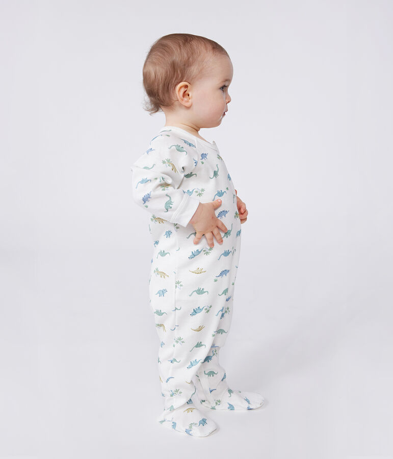 Babies' dinosaur pattern cotton pyjamas MARSHMALLOW white/MULTICO white