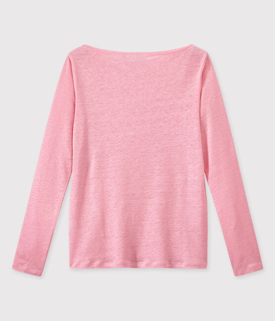 Women's iridescent linen long-sleeve tee BABYLONE pink/ARGENT grey