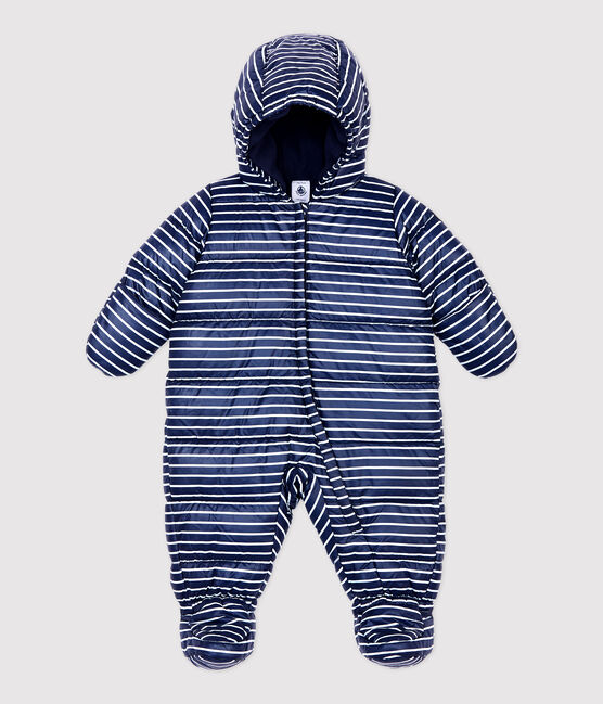 Babies' Striped Snowsuit SMOKING blue/MARSHMALLOW white