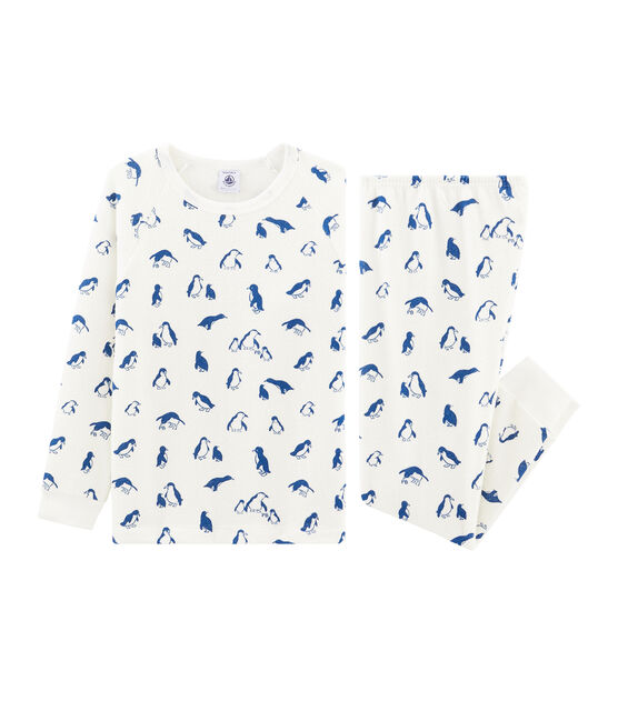 Unisex Pyjamas in Extra Warm Brushed Terry Towelling MARSHMALLOW white/MAJOR blue