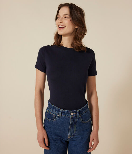 Women's Iconic plain short-sleeved rib knit T-shirt SMOKING blue