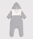 Babies' Breton-stripe padded playsuit with a hood and feet