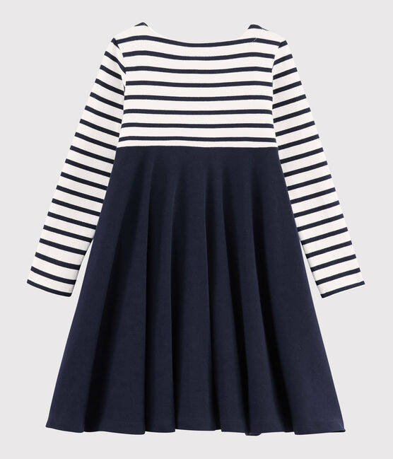 Girl's Long-sleeved Dress MARSHMALLOW white/SMOKING blue