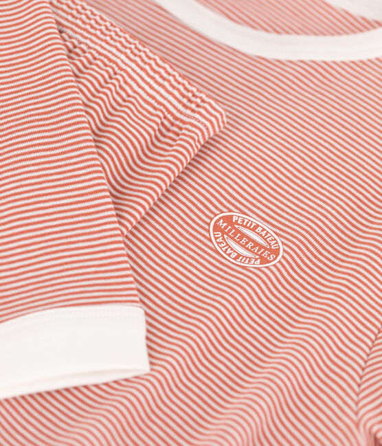 Unisex Pinstriped Cotton Pyjamas BRANDY pink/MARSHMALLOW white