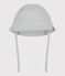 Babies' seersucker sun hat with ties MARSHMALLOW white/BRUT blue