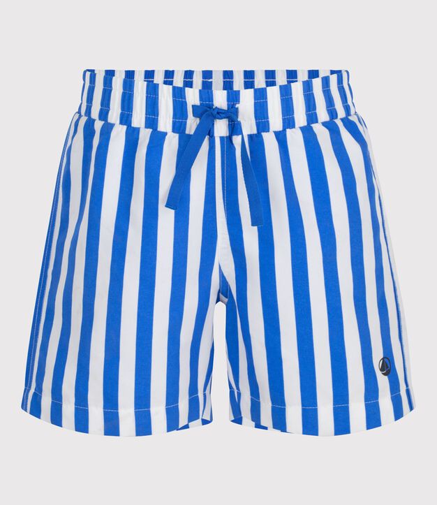 Children's stripy cotton swim shorts blue/white