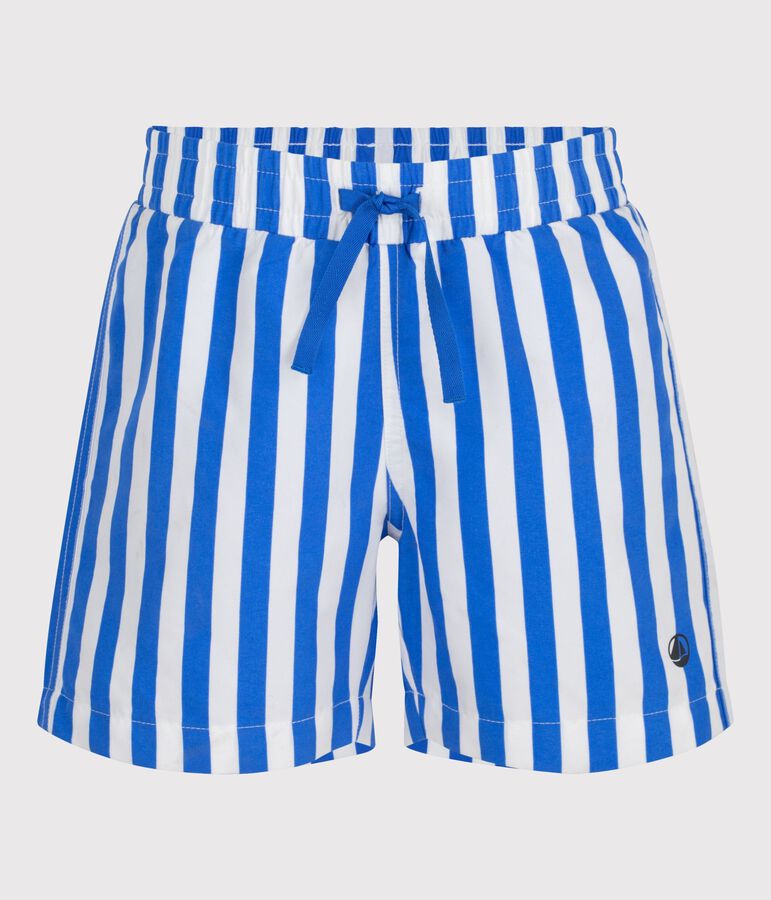 Children's stripy cotton swim shorts DELPHINIUM /MARSHMALLOW