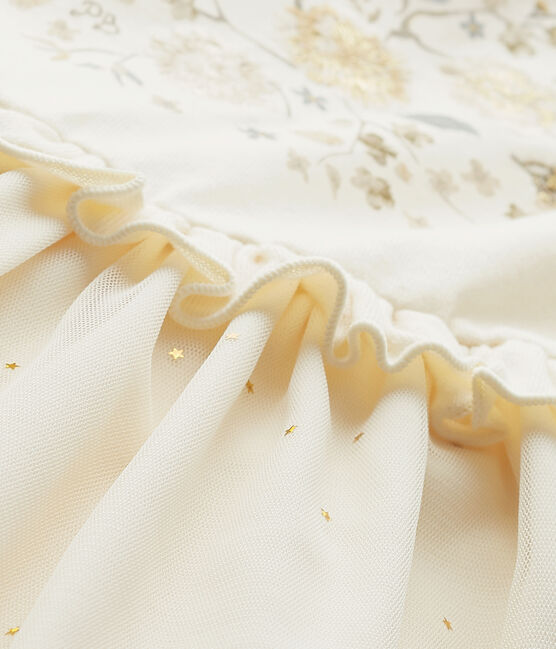 Girl's shiny dual fabric dress COQUILLE beige